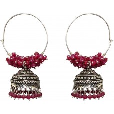 925 Sterling Silver Earring Jhumki with Ruby Beads 